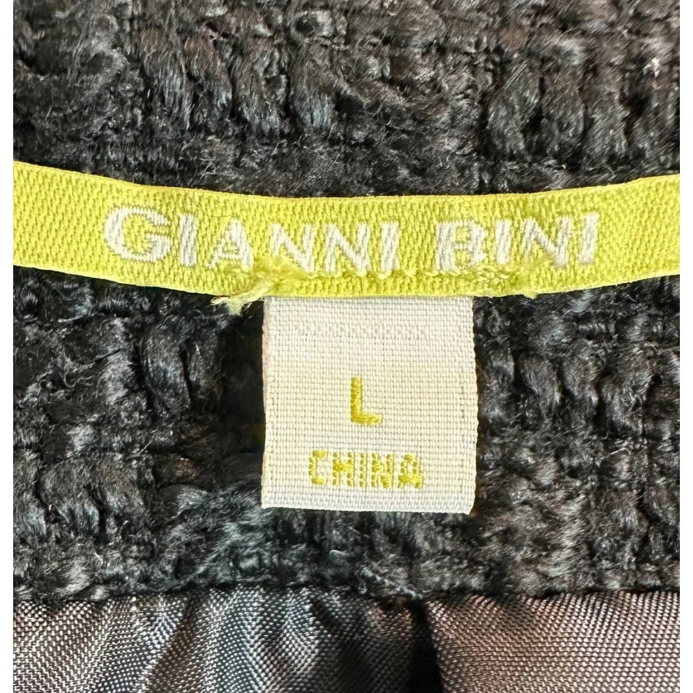 GIANNI BINI Women's L Black Tweed Cocktail Jacket with Edgy Gold Zipper Details - Picture 7 of 13